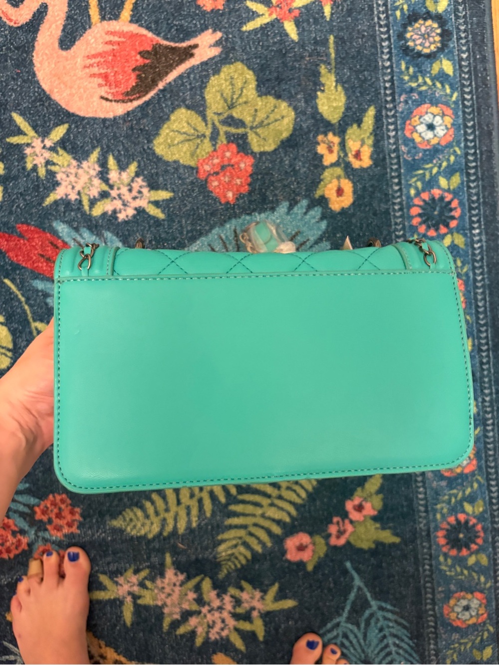 NWT Badgley Mischka Quilted Turquoise Chain-Trim Shoulder Bag Vegan Leather - Picture 6 of 7
